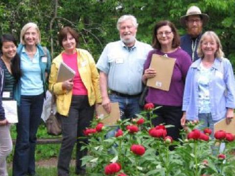 A group of people at the peony garden