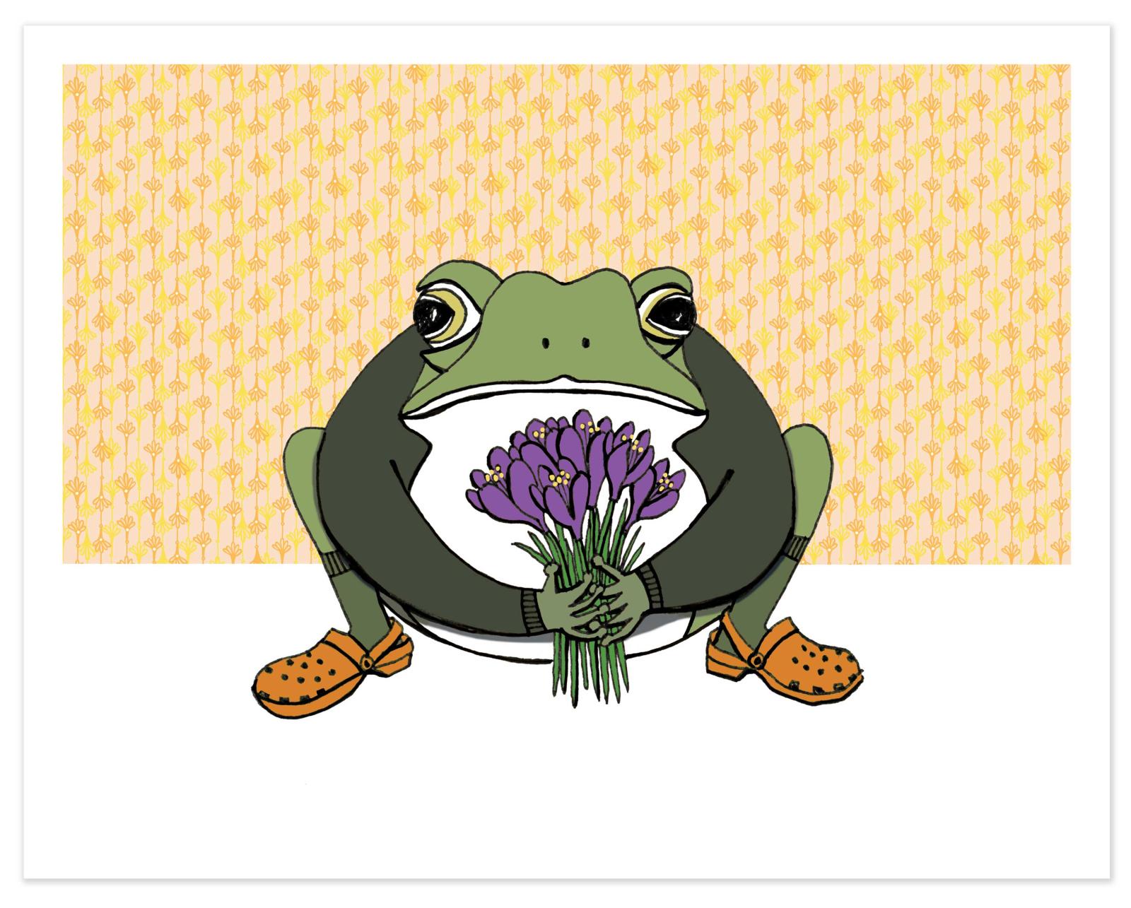 frog in suit with flowers