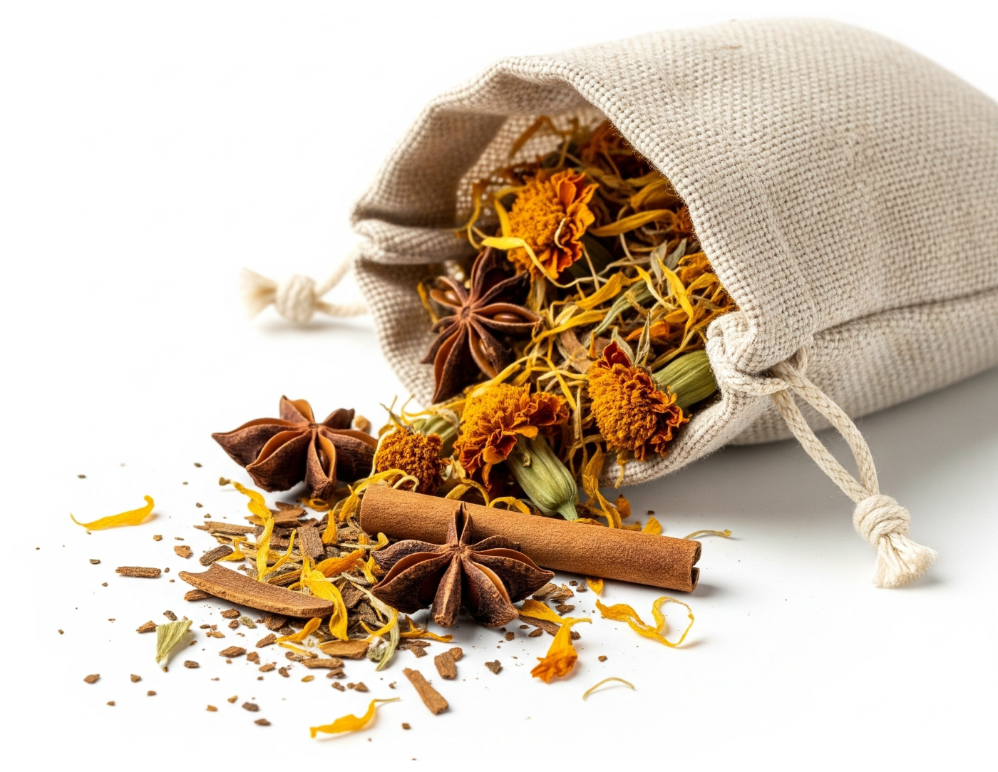 spice sachet with spices spilling out of it