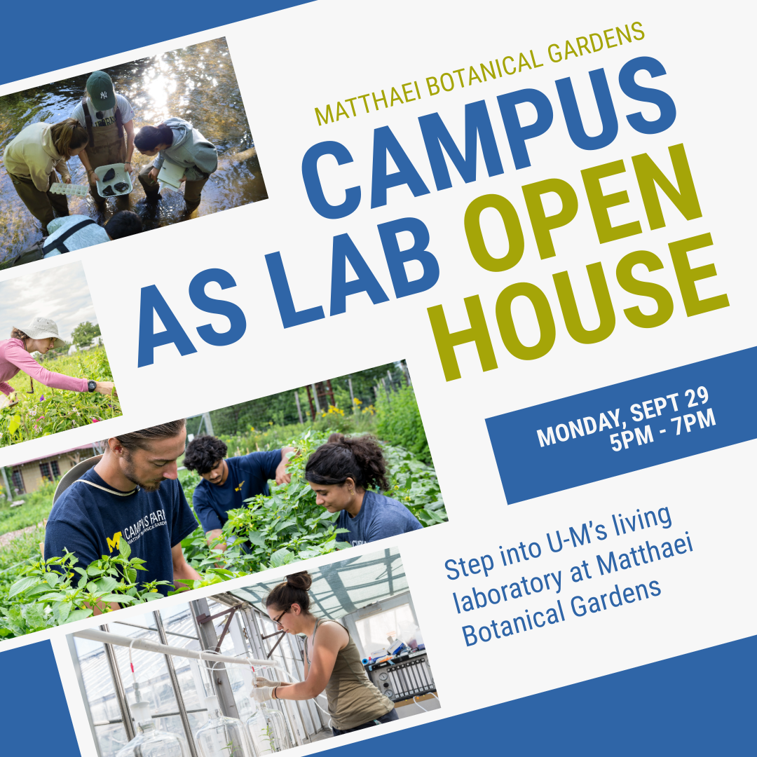 campus as lab open house graphic with images of research at Matthaei Botanical Gardens
