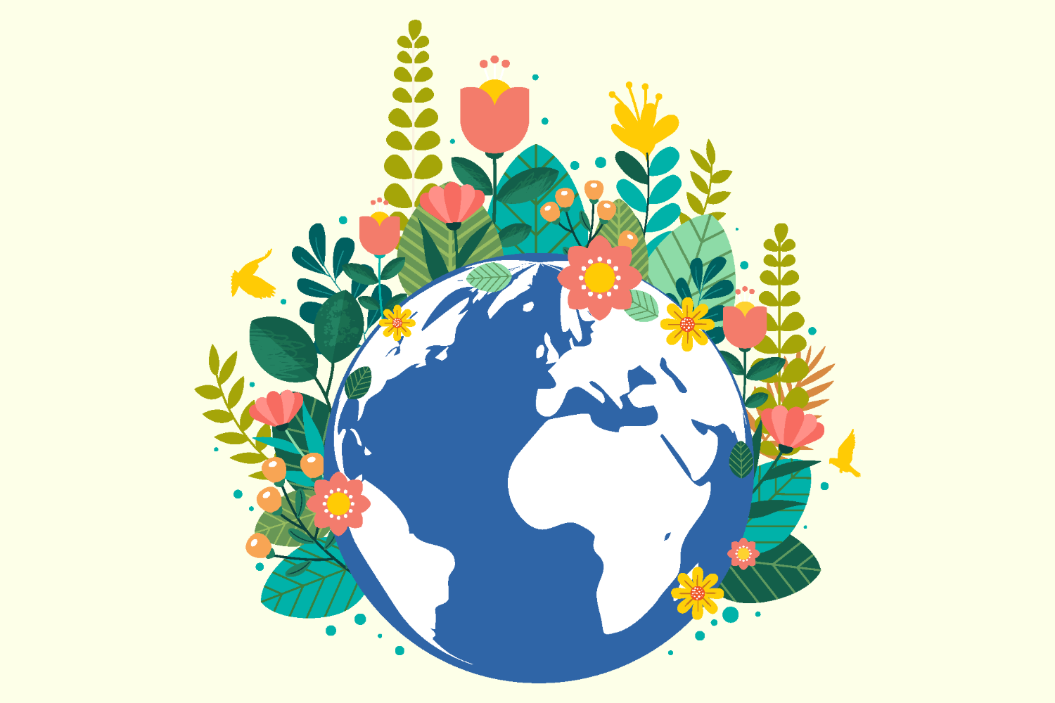 graphic illustration of earth with plants sprouting from the top
