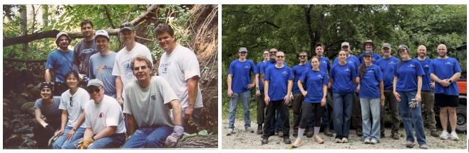 side by side photos of ford volunteers from 2002 and now