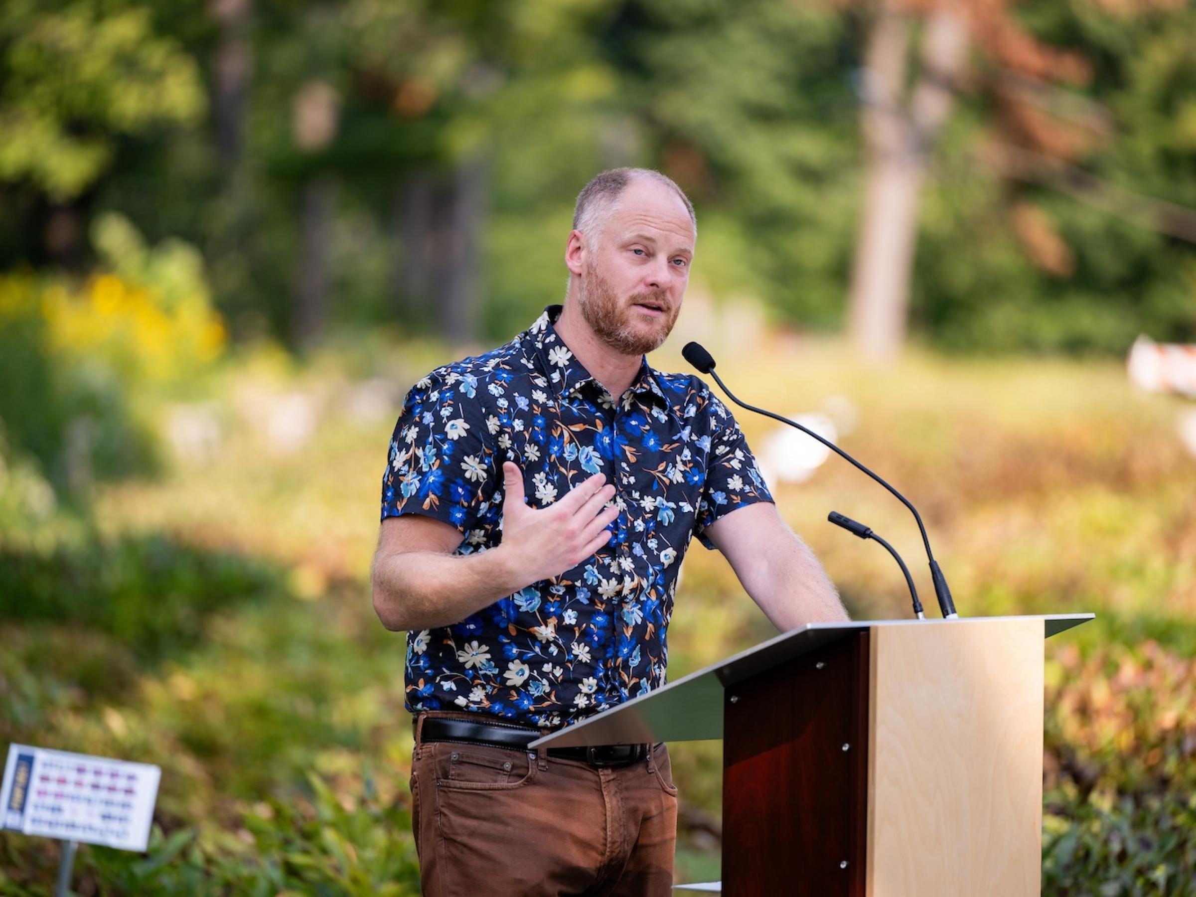 Tony Kolenic gives speech outside