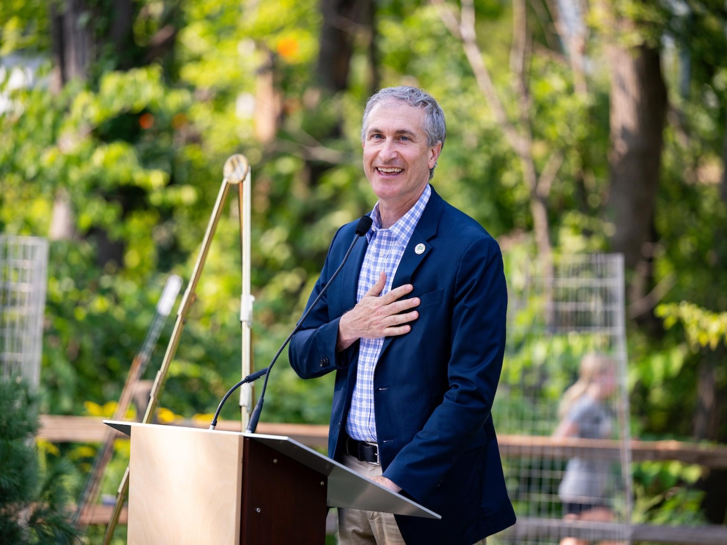 Ann Arbor Mayor Taylor gives speech outside