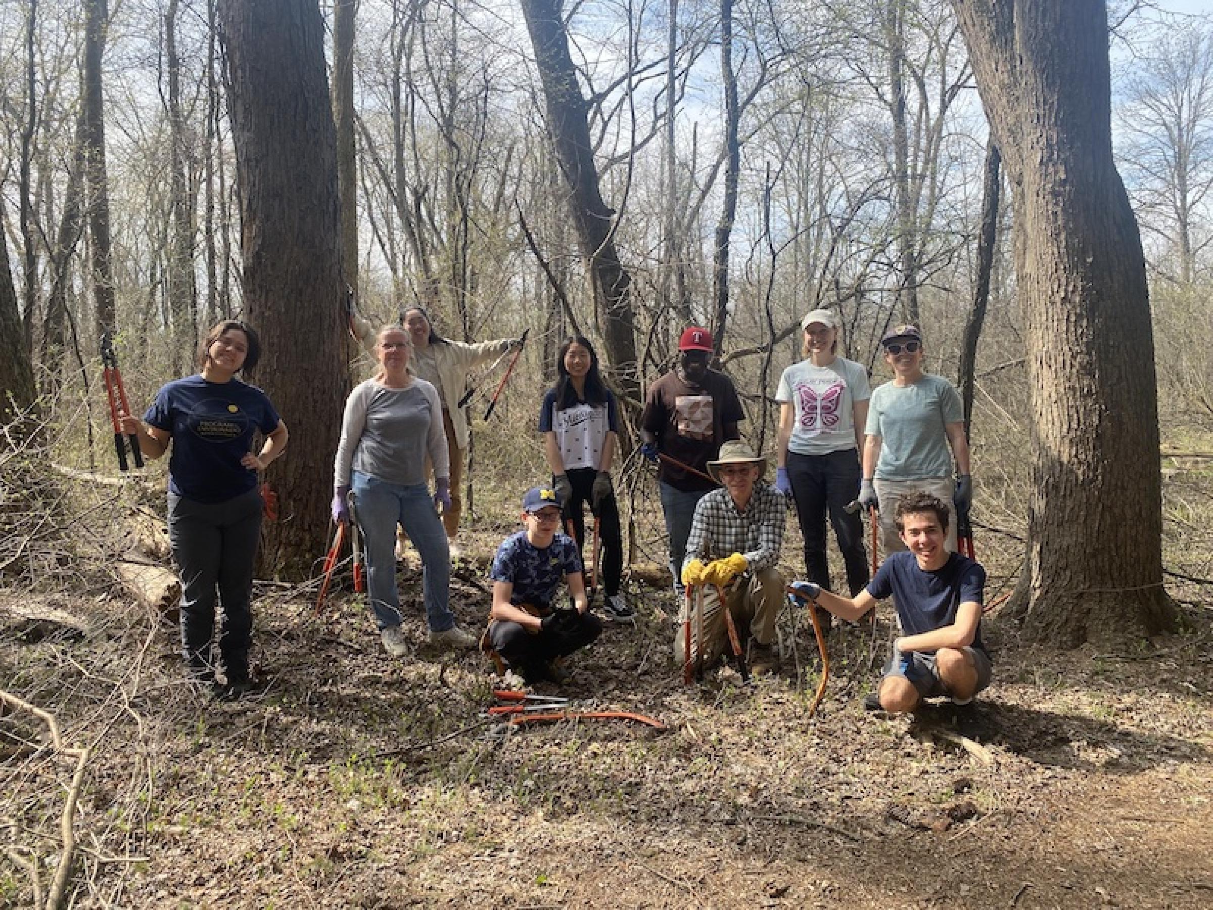 Eco-workday volunteers together in the woods