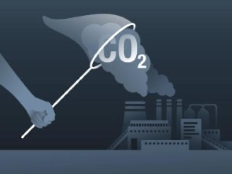 illustration of net capturing smoke coming from a factory