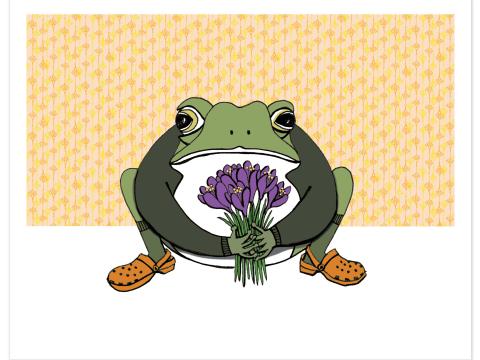 frog in suit with flowers
