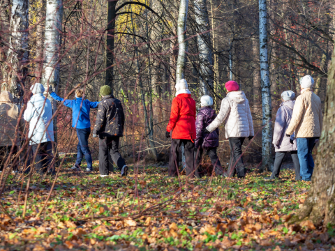 group of people on a walk outside
